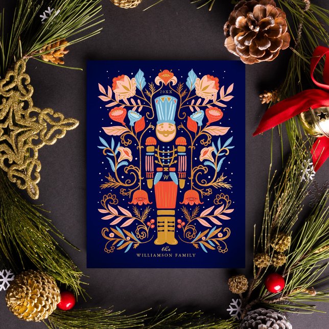 Carte Postale Noisette de Noël Art Floral & Multiphoto (Christmas Nutcracker Floral Art & Multiple Photo Postcard)