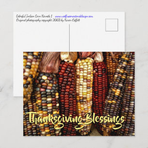 Carte Postale Noix de maïs indiennes colorées Photo Thanksgiving