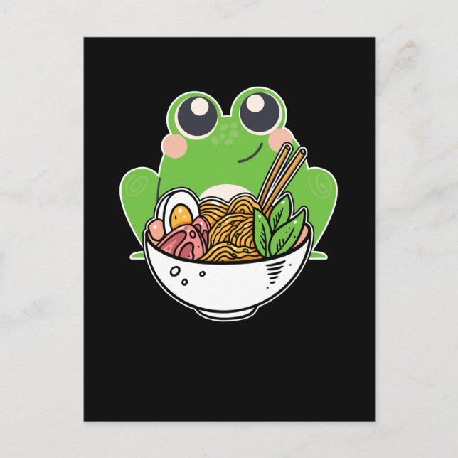 Carte Postale Noix japonaises Ramen et jolie grenouille droguées (Devant)