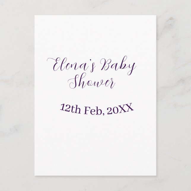 Carte Postale nom date de baby shower violet élégant simple (Devant)
