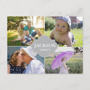Carte Postale Nom de famille de collage multiphoto personnalisé
