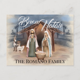 Carte Postale Nom de famille italien Buon Natale Nativité Scène