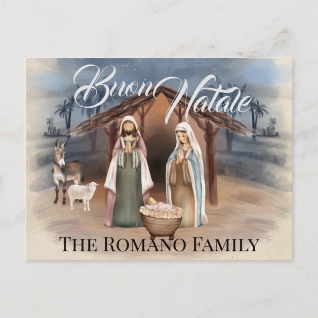 Carte Postale Nom de famille italien Buon Natale Nativité Scène (Devant)