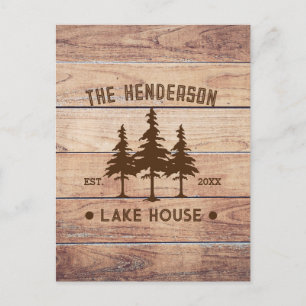 Carte Postale Nom de famille Lake House Pine Tree bois Personnal