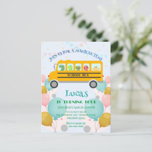 Carte Postale Nom de fête d'anniversaire de bus scolaire de dino