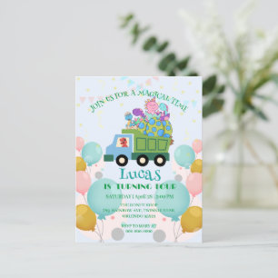 Carte Postale Nom de fête d'anniversaire de camion à ordures de 