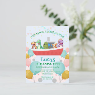 Carte Postale Nom de fête d'anniversaire de yacht de dinosaure d