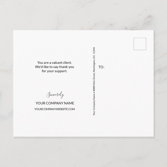 Carte Postale Nom de l'entreprise simple bleu et blanc Script (Dos)