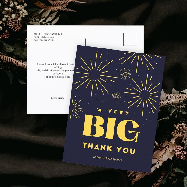 Carte Postale Nom d'entreprise de feux d'artifice Gratitude Merc (Fireworks Business Name Gratitude Thank You Postcard)