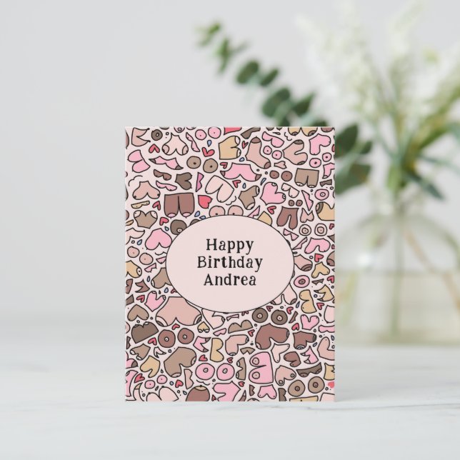 Carte Postale Nom humour neutre motif poitrine (Debout devant)