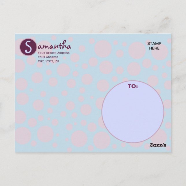 Carte Postale Nom Initial Bleu Violet Points Mois Cercles  (Dos)