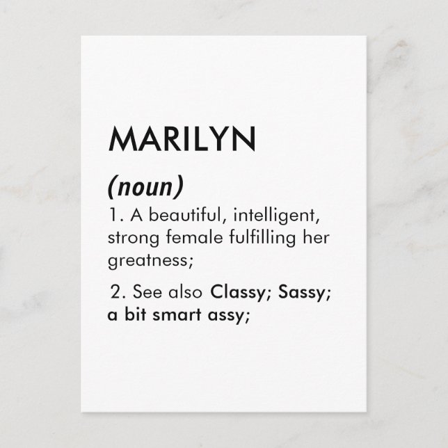 Carte Postale nom Marilyn, nom modifiable, nom personnalisé (Devant)