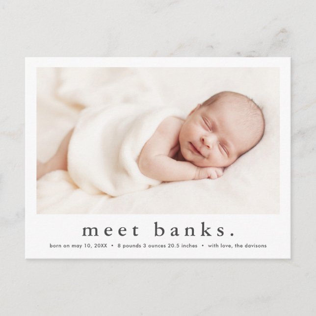 Carte Postale Nom moderne Baby Photo Faire-part de naissance (Devant)