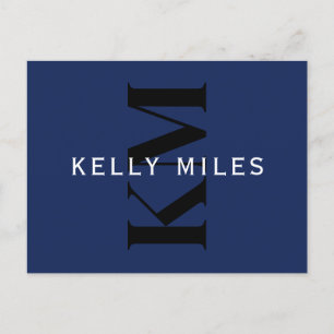 Carte Postale Nom moderne modifiable Marine Bleu noir blanc