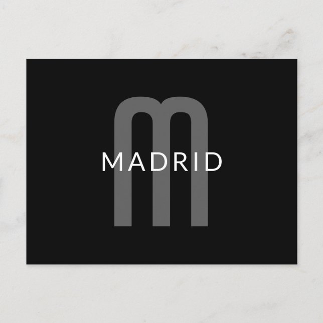 Carte Postale Nom Monogramme d'apparence moderne | Noir gris bla (Devant)