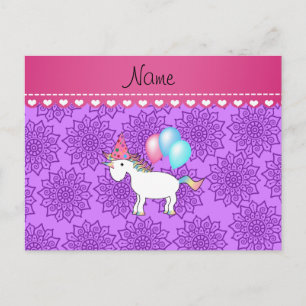 Carte Postale Nom personnalisé anniversaire licorne pastel fleur