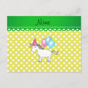 Carte Postale Nom personnalisé d'anniversaire licorne points jau