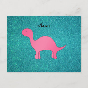 Carte Postale Nom personnalisé dinosaure rose parties scintillan
