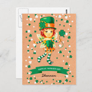 Carte Postale Nom personnalisé Fairy Irish Girl St. Patrick's Da