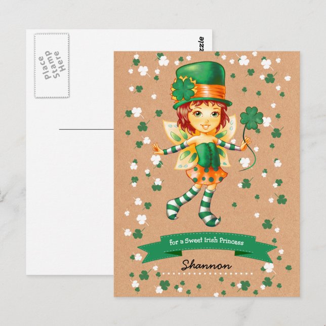 Carte Postale Nom personnalisé Fairy Irish Girl St. Patrick's Da (Devant / Derrière)
