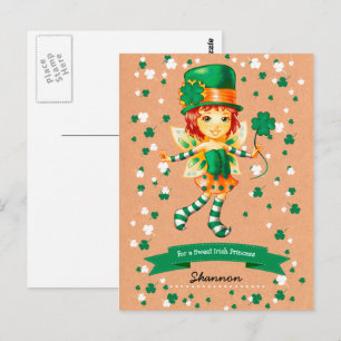 Carte Postale Nom personnalisé Fairy Irish Girl St. Patrick's Da