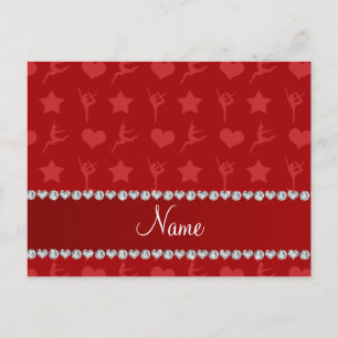 Carte Postale Nom personnalisé gymnastique rouge étoiles coeur