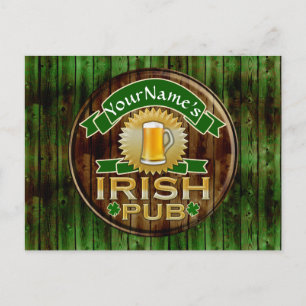 Carte Postale Nom personnalisé Irish Pub Signer la Saint Patrick