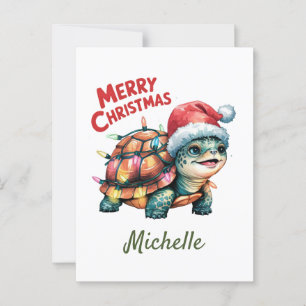 Carte Postale Nom personnalisé Joyeuse tortue de Noël à Père Noë