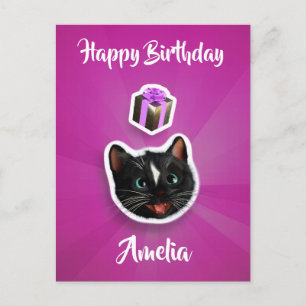 Carte Postale Nom personnalisé Joyeux Anniversaire Chat