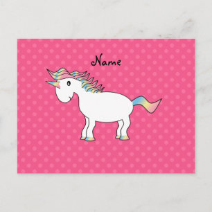 Carte Postale Nom personnalisé licorne points roses