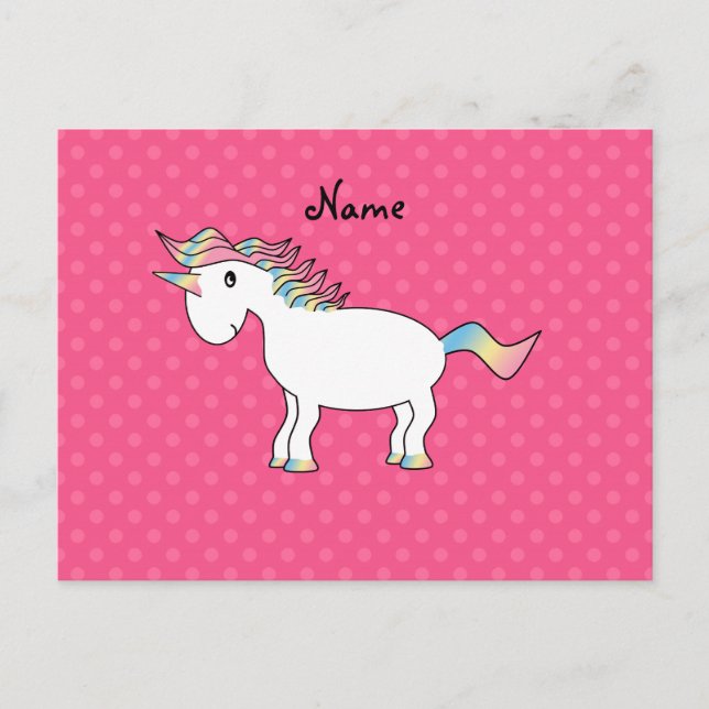 Carte Postale Nom personnalisé licorne points roses (Devant)