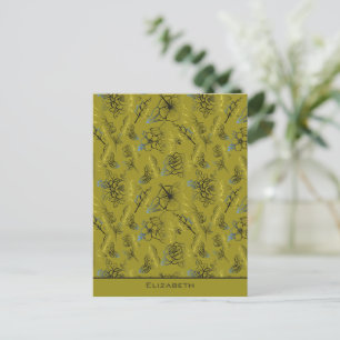 Carte Postale Nom personnalisé motif floral vert transparent