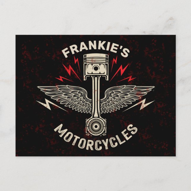 Carte Postale Nom personnalisé Motorcycle Piston Wings Biker Gar (Devant)