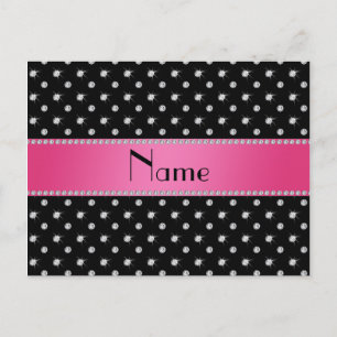 Carte Postale Nom personnalisé noir diamants rose bande