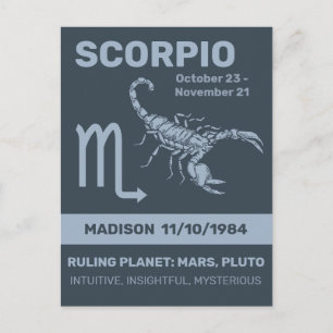 Carte Postale Nom personnalisé / Scorpion du symbole zodiaque du