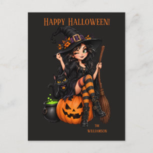 Carte Postale Nom personnalisé Sorcière méchante Halloween