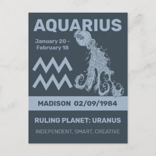 Carte Postale Nom personnalisé / Texte Symbole zodiaque Aquarius