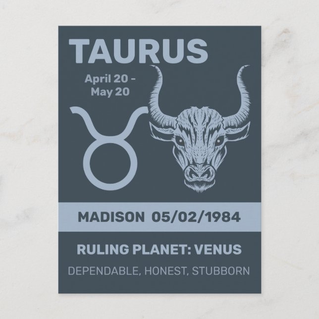 Carte Postale Nom personnalisé / Texte Zodiac Sign Taurus (Devant)