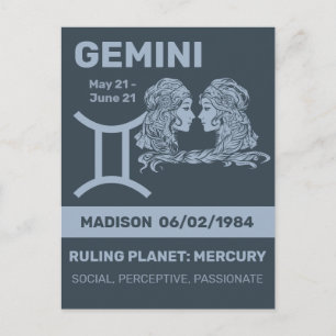 Carte Postale Nom personnalisé / Texte Zodiac Signal Gemini