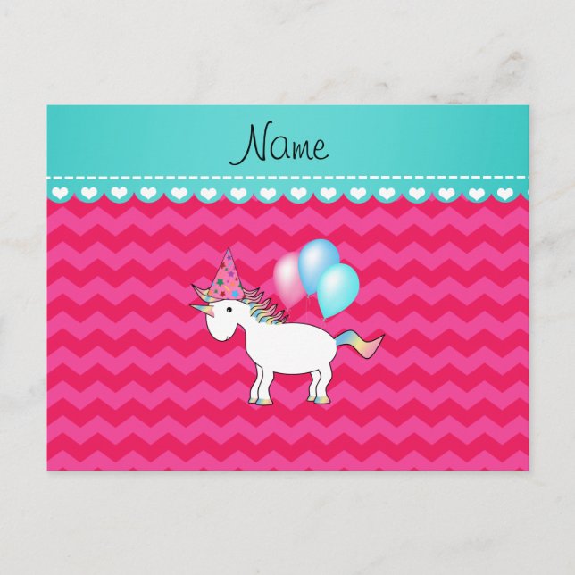 Carte Postale Nom personnalisé unicorne de l'anniversaire chevro (Devant)