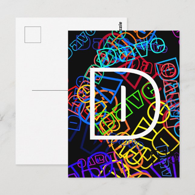 Carte Postale Nom rétro-moderne et monogramme Couleurs vives et  (Devant / Derrière)