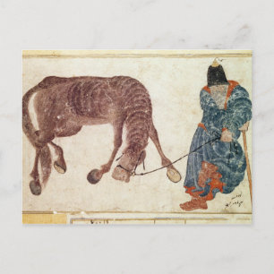 Carte Postale nomade mongol emmenant son cheval à l'eau