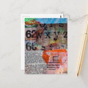 Carte Postale Nombres abstraits Lettres Collage Grunge 