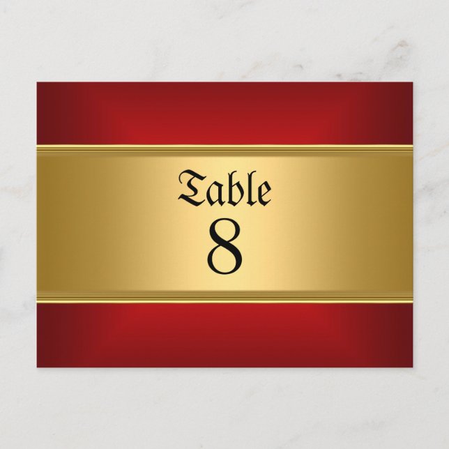 Carte Postale Nombres de table de mariage rouge or Rouge or (Devant)
