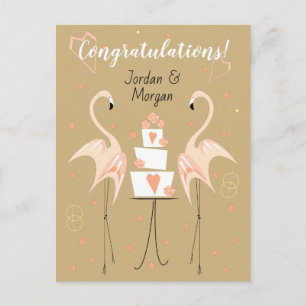 Carte Postale Noms de félicitations de mariage flamant rose pêch