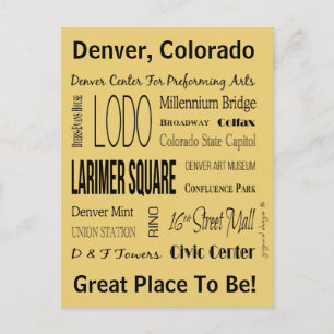 Carte Postale Noms Des Lieux Dans Le Centre-Ville De Denver, CO