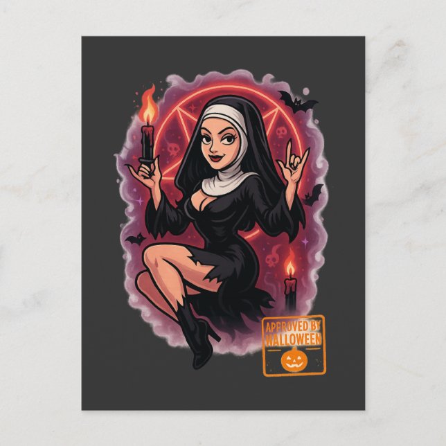 Carte Postale Nonne hantée - Halloween Éffrayant (Devant)