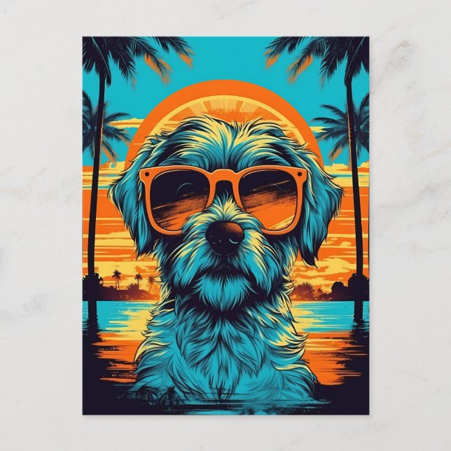 Carte Postale Norfolk Terrier avec lunettes de soleil à la plage (Devant)