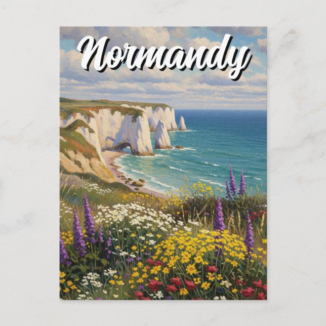 Carte Postale Normandie France Étretat Cliffs Fleurs sauvages (Devant)