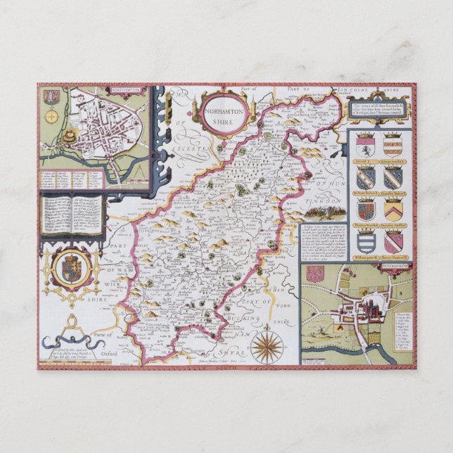 Carte Postale Northamtonshire, gravée par Jodocus Hondius (Devant)